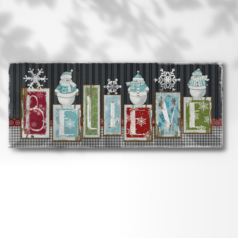 Bonhomme de neige croyant sur toile, H 20 po x l 50 po x P 1,5 po