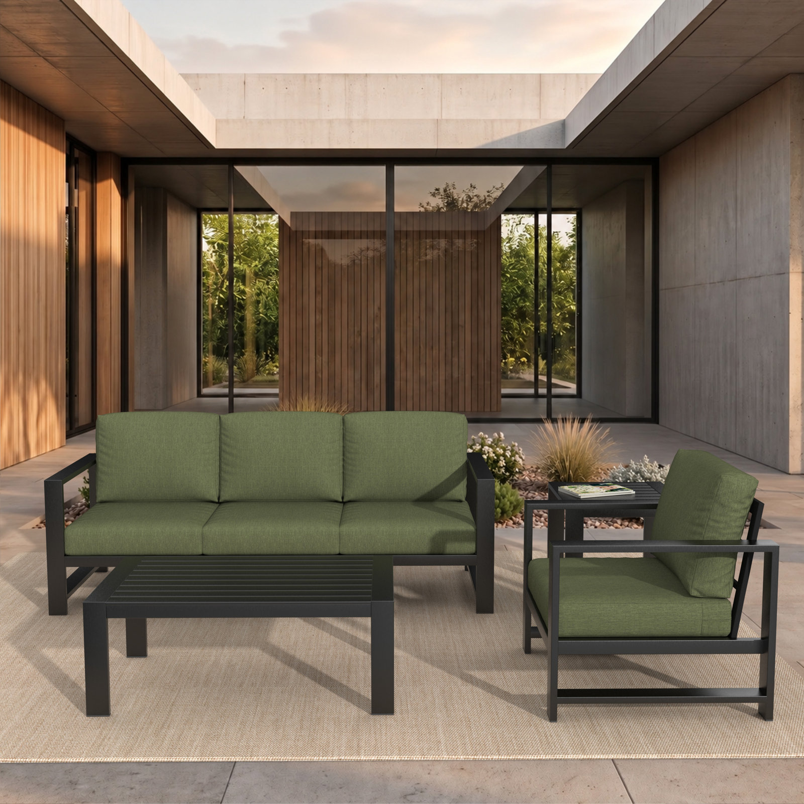 Dulcie 4-Person Sunbrella® Patio Seating Group, Green