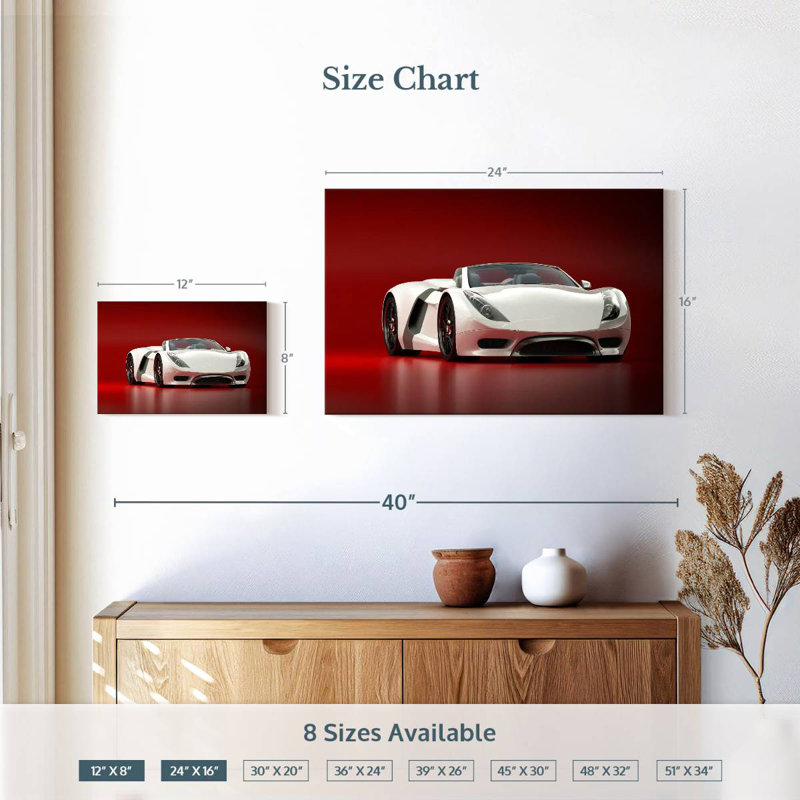 Voiture de sport blanche Mehar Sleek, H 16 po x l 24 po