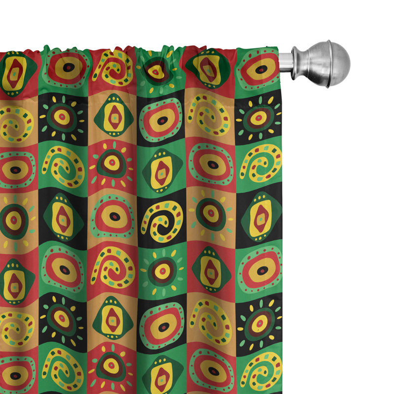 African Abstract Semi-Sheer Rod Pocket Curtain Panels, 28" x 84"