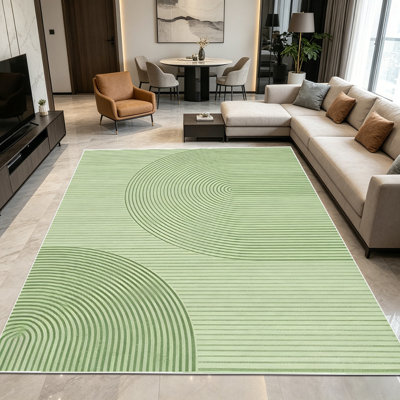 1PC Sage Green Minimalist Geometric Striped Arc Pattern area rugs for Living Room, Soft, All seasons, Easy-maintain, Washable Indoor mat, Farmhouse suitable for entryway, bedroom, dining room, home office, patio, porch, Home Decor, Outdoor Decor.