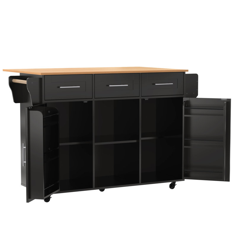 Wood Kitchen Island, Black