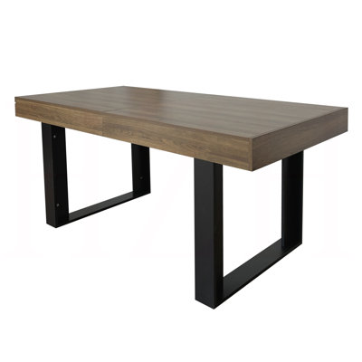 Rectangle Extendable Dining Table for 6 to 10 People, Aged Effect Wood and Black Finish, 160 to 200 cm