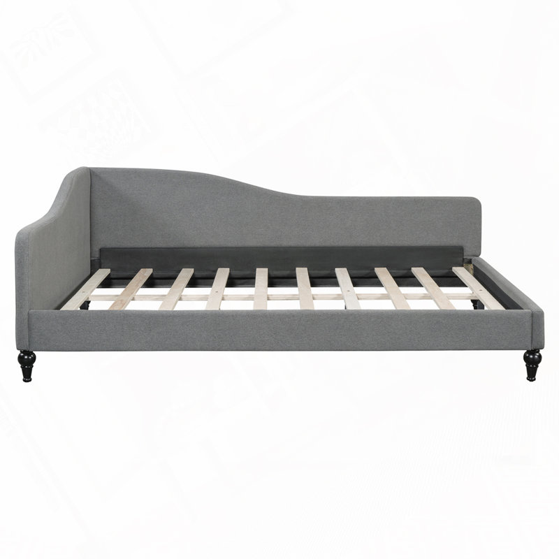 L-Shaped Linen Daybed, with Solid Wood Legs, Gray, Full/Double