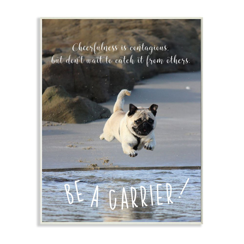 Reproduction d’art graphique « be a cheerfulness », chien de compagnie, Bois naturel, H 15 po x l 10 po x P 0,5 po