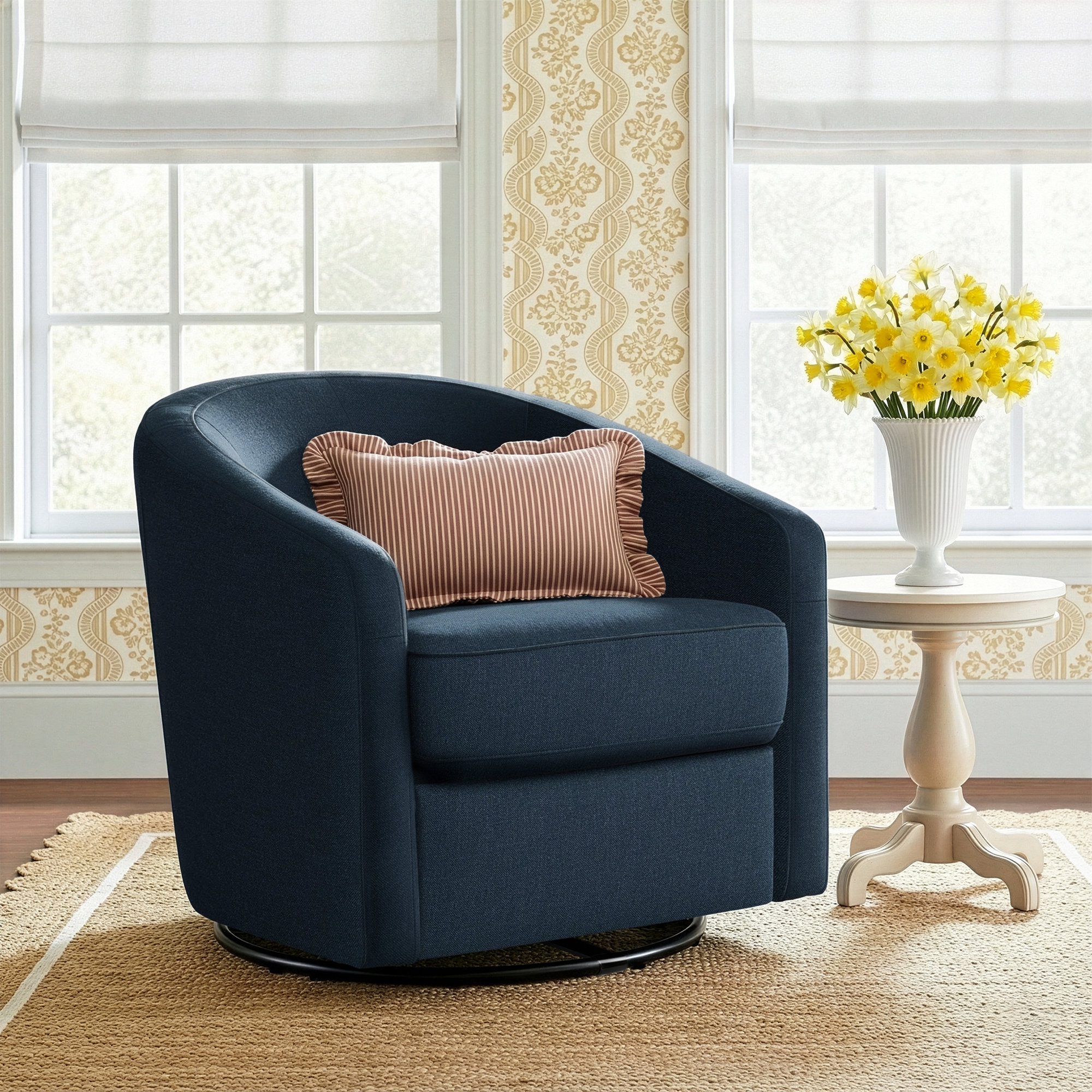 Madison Swivel Glider, Navy Blue Microsuede Fabric, Black