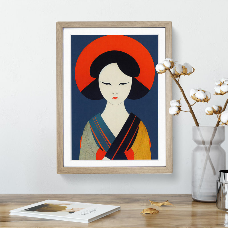 View Of A Geisha No.2 - Wall Art, 48cm H x 36cm W, Oak Framed, White