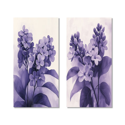 Lilac Shadows in Monochrome Minimalism II – Purple Floral Metal Wall Art Print Set of 2
