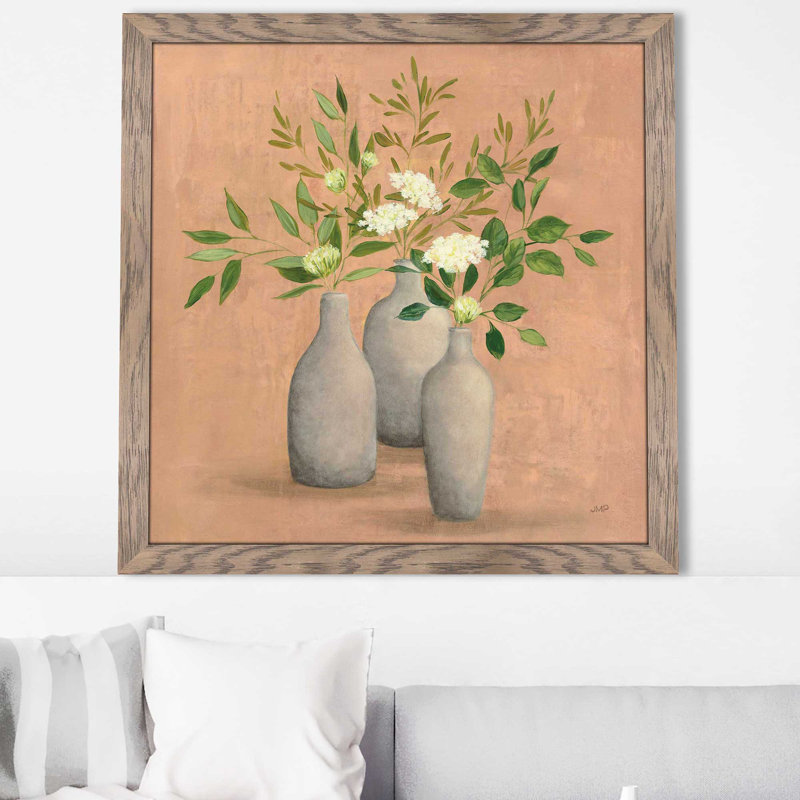 Bouquet naturel II - Peinture, Cadre taupe délavé, H 37,5 po x l 37,5 po x P 1 po