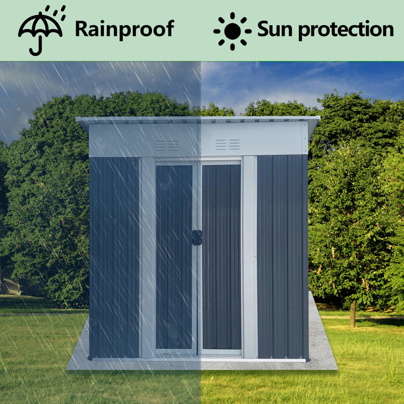 5'x3' Grey Outdoor Storage Shed With Pent Roof, Aluminum Alloy Frame - Pent Roof Wind Resistant, Galvanized Steel/aluminum Alloy Frame Corrosion Resistant, Ventilated Panels Water-permeable/uv-resistant, Labeled Installation - Outdoor Garden Storage