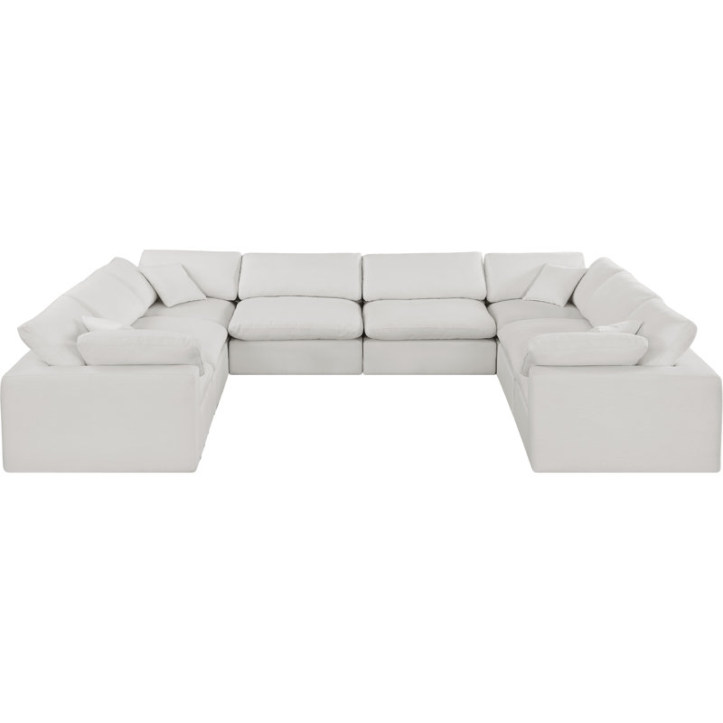 Hippler Upholstered U-Shaped Sectional Reversible, Cream Linen Textured Fabric