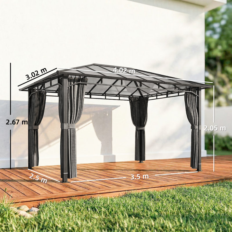 Outsunny 3 x 3 m Outdoor Hardtop Gazebo Canopy w/PC Roof Dark Grey