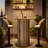 35.4-Inch Round Bar Table, Fluted Bistro Cocktail Pub Table With 3-Tier Hidden Storage, Brown-714221870-714221778
