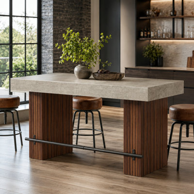 Industrial Bar Table, Dark Gray Slatted Base, Metal Footrest, Seats 4‑6