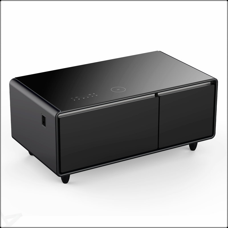 Table basse moderne et intelligente avec réfrigérateur intégré, congélateur, haut-parleur Bluetooth, chargement sans fil et panneau de commande tactile