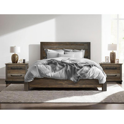 Ensemble de chambre à coucher 3 pièces Loft Brown (lit avec 2 tables de chevet)