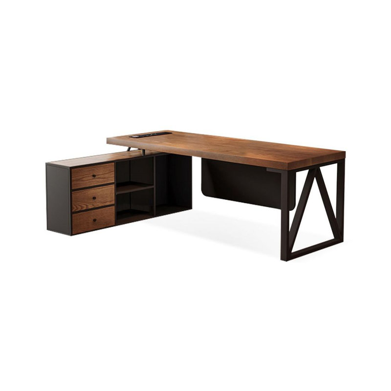 Bureau de direction en L en bois massif brun avec tiroirs, H 29,53 po x l 70,87 po x P 59,06 po, Retour à gauche