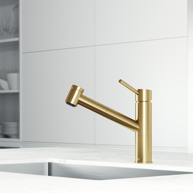 Robinet de cuisine à poignée simple Branson, Matte Brushed Gold
