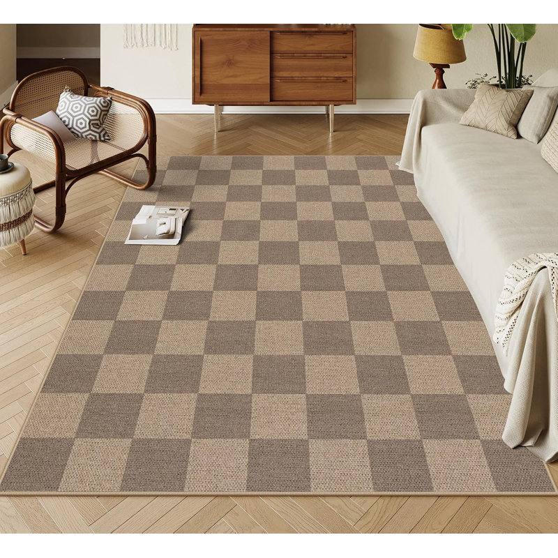 Vilena Checkerboard Pattern Washable Area Rug - Bold Textured Design for Living Room, Bedroom, or Kitchen Decor