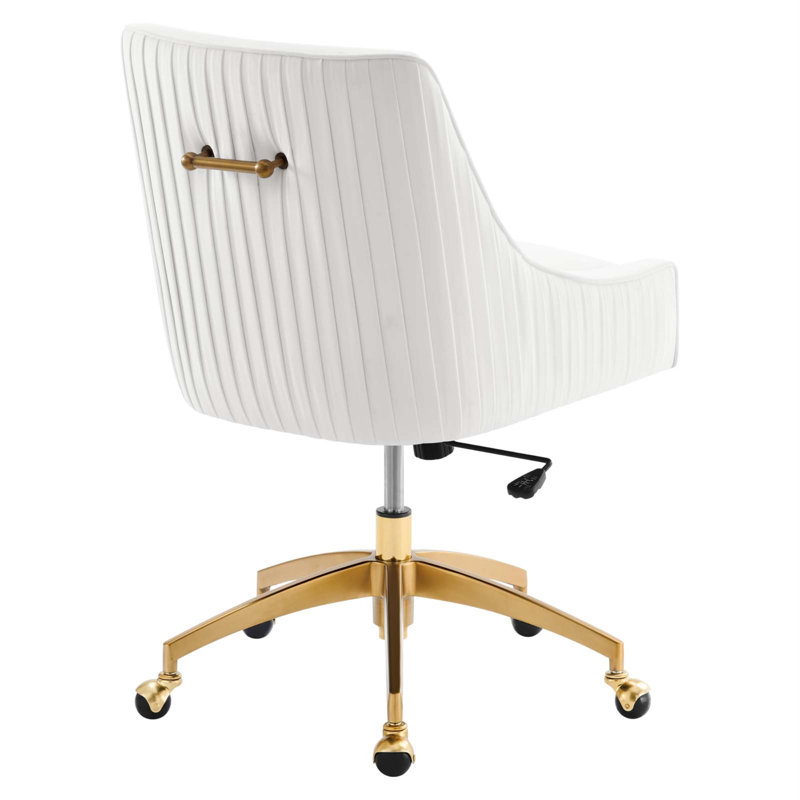 Elegant White Performance Velvet Office Chair with Gold Base