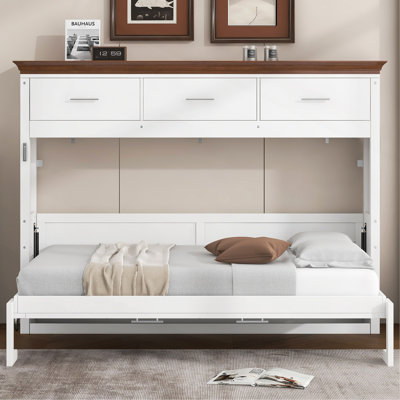 Lit escamotable simple avec 3 tiroirs, blanc