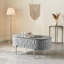 Table basse de salon avec plateau ovale gris et base chromée, 47 pouces de large