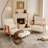 Convertible Sofa Chairs Set of 2, 34.6'' Beige Linen Upholstered Accent Chair With Solid Wood Frame, Modern Pull-Out Sofa Bed with Adjustable Backrest, Indoor Sofa Chaise Bed Lounge Chair for Living Room