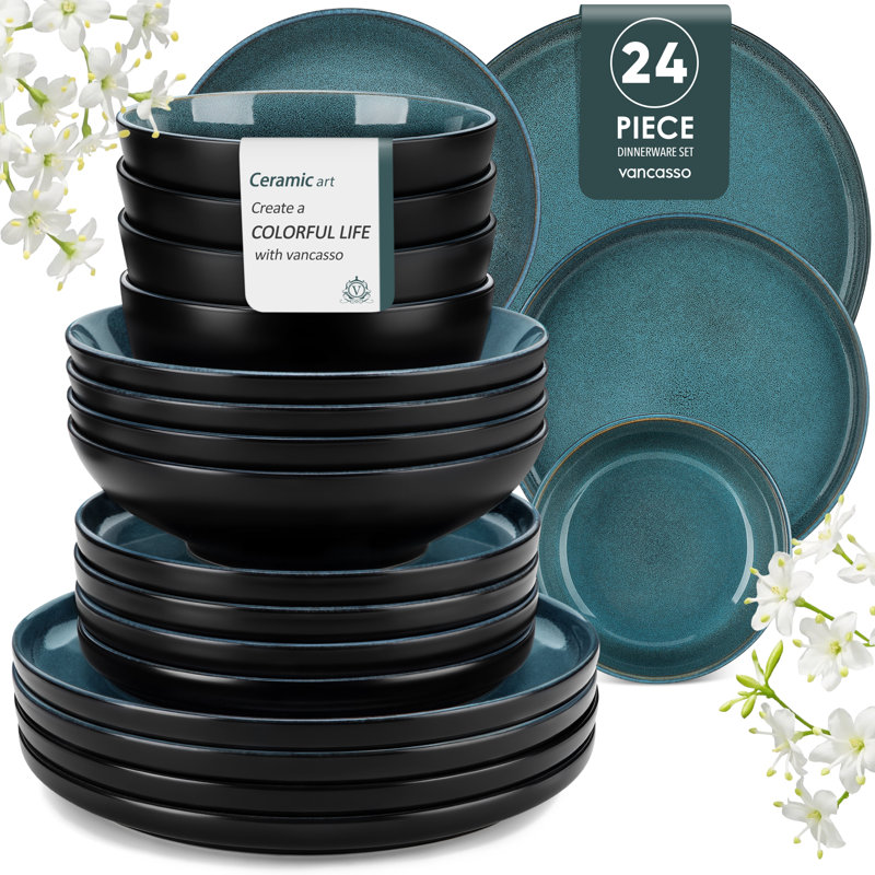Piece Stoneware Dinnerware Set - Service for 6, Blue