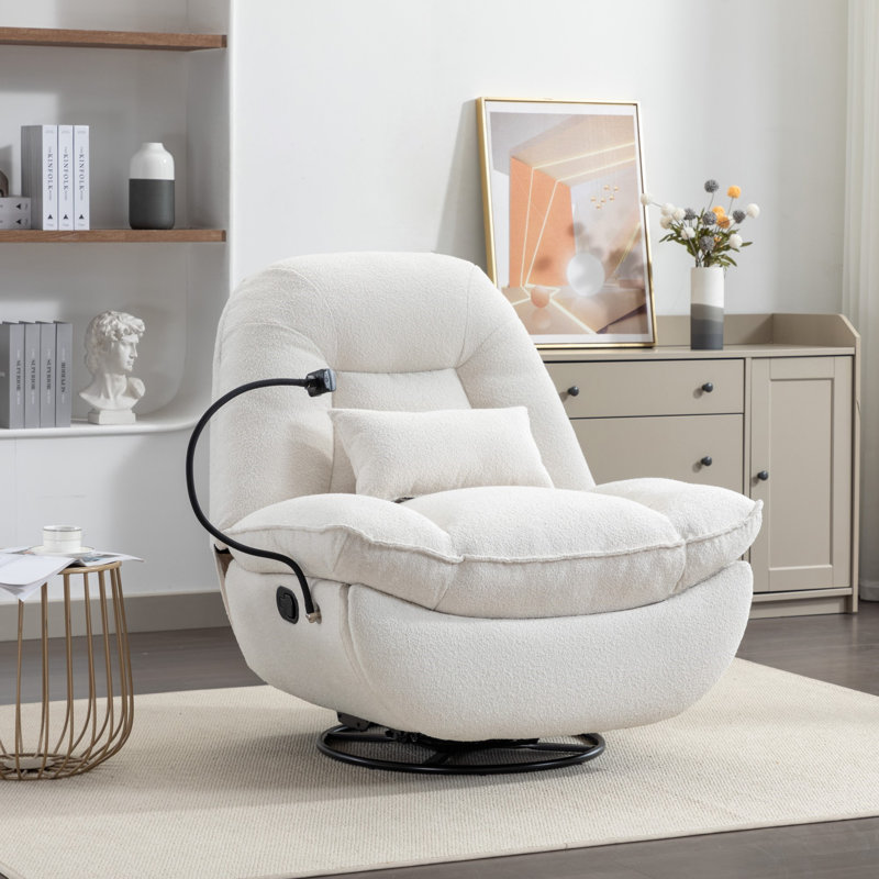 Antwonn 100cm Wide Swivel Standard Recliner, Cream