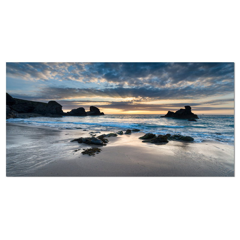 Magnifique baie de Porthcothan - imprimé bord de mer, H 28 po x l 60 po, Toile tendue, Sans cadre