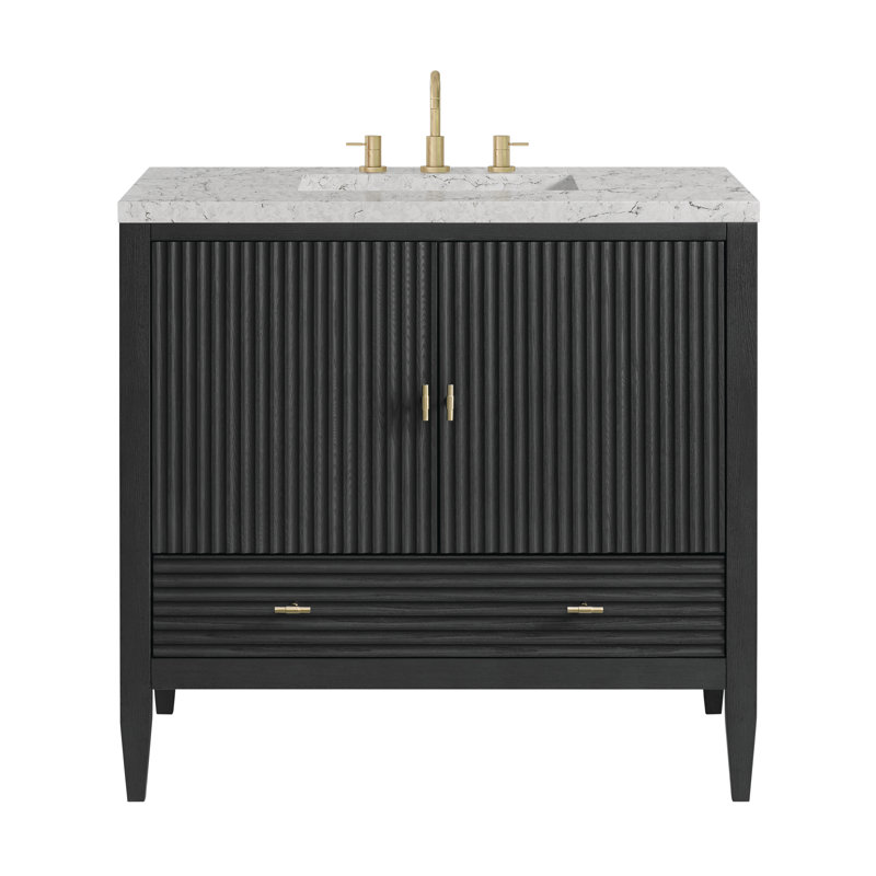 Myrrin 36'' W Single Vanity, Eternal Jasmine Pearl, 8" Widespread, Carbon Oak