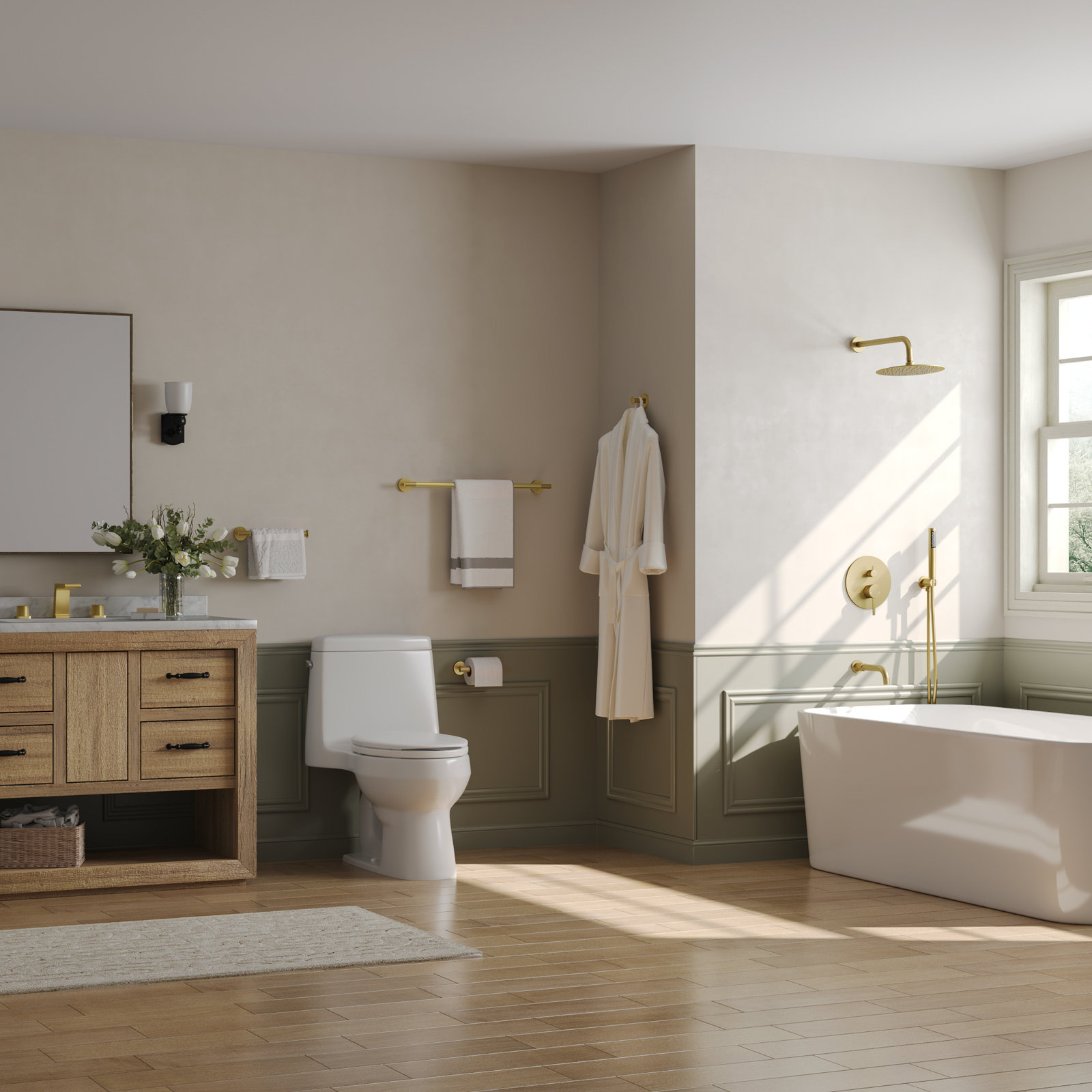 Knurled 4-Piece Stainless Steel Bath Hardware Set, Brushed Gold