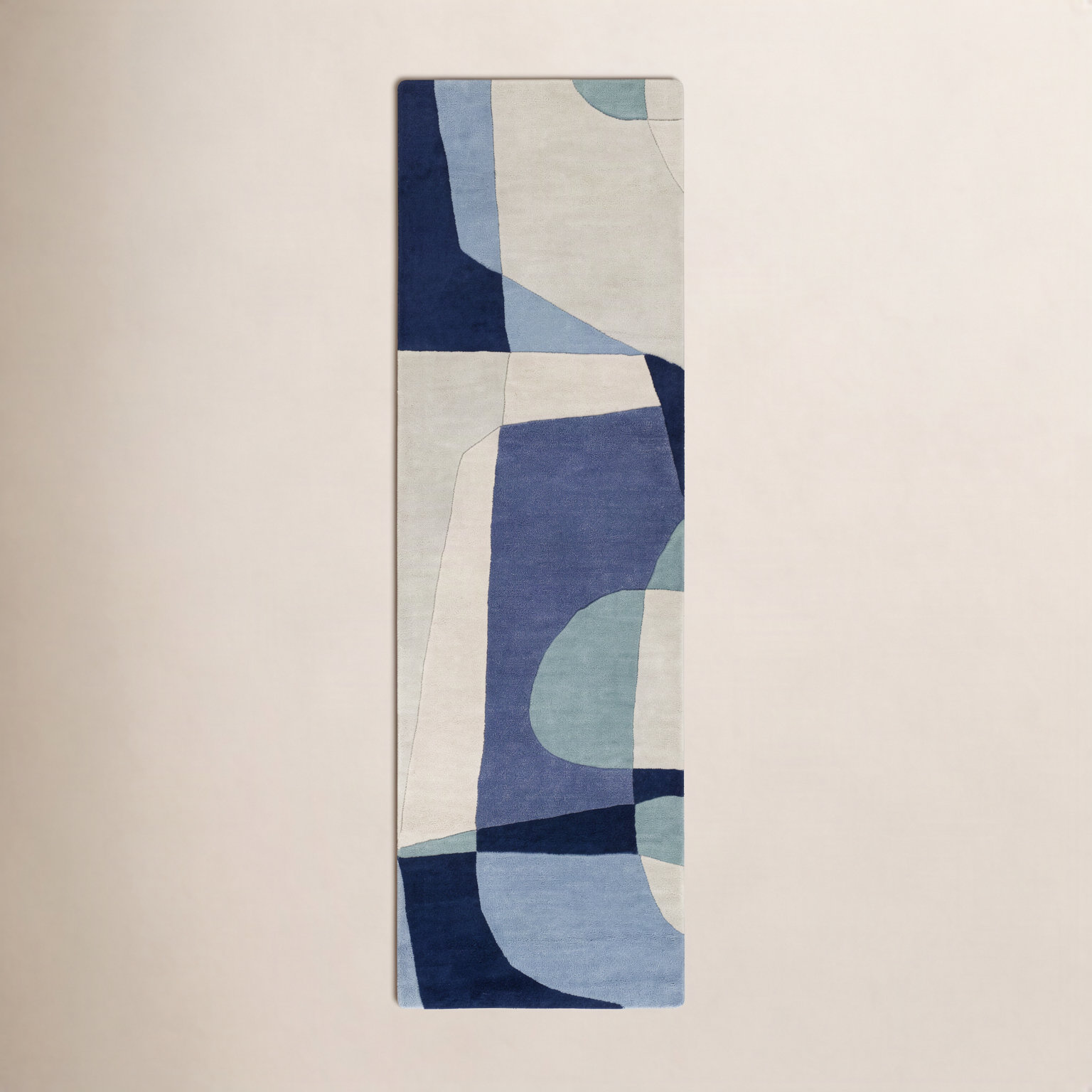 Gaye Teal Navy Beige Hand-Tufted Geometric Rug, Runner 3' x 12'