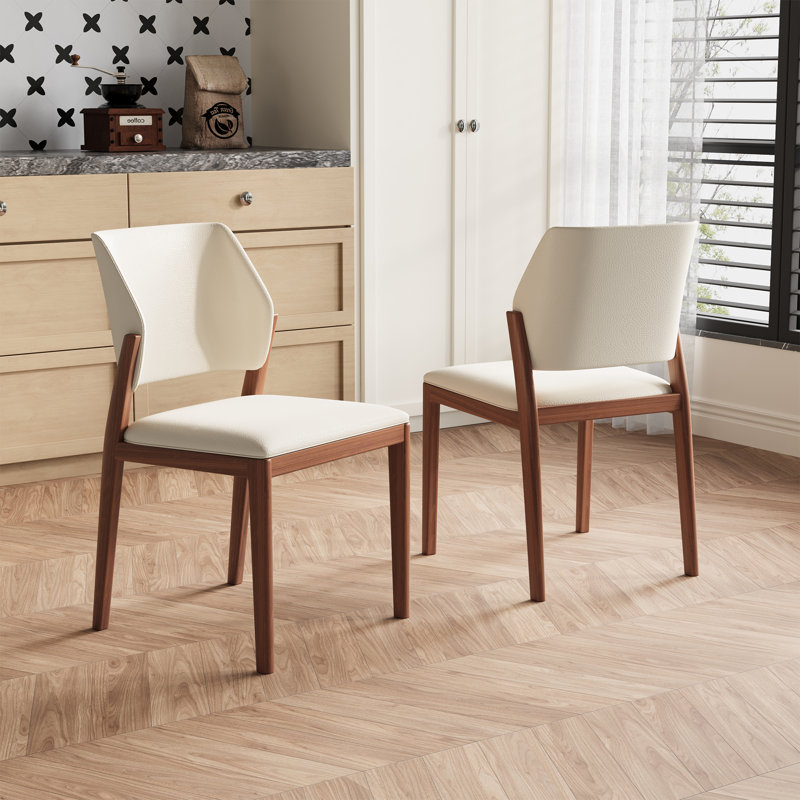 Jordaan Fully Assembled Modern Dining Chair Set of 2, Faux Leather with Solid Wood Legs
