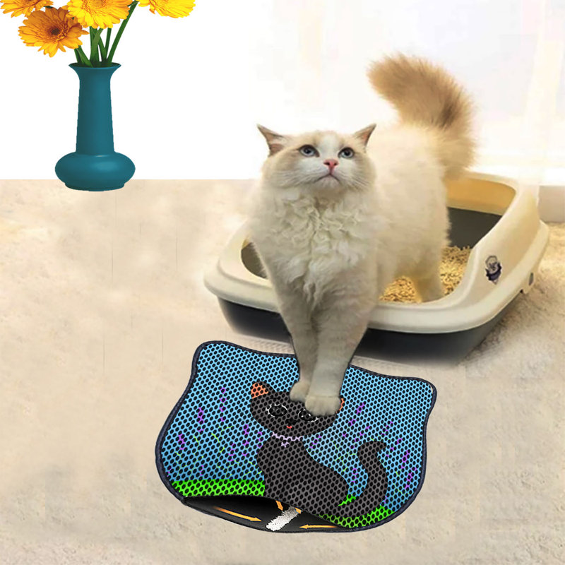 Tapis de litière durable pour chat, 15,7 po x 19,7 po | 50% PVC / 50% polyester, lavable à la machine et passer l'aspirateur | Parfait pour un nettoyage facile, conception antidérapante pour garder votre maison propre et fraîche, idéal pour les propr