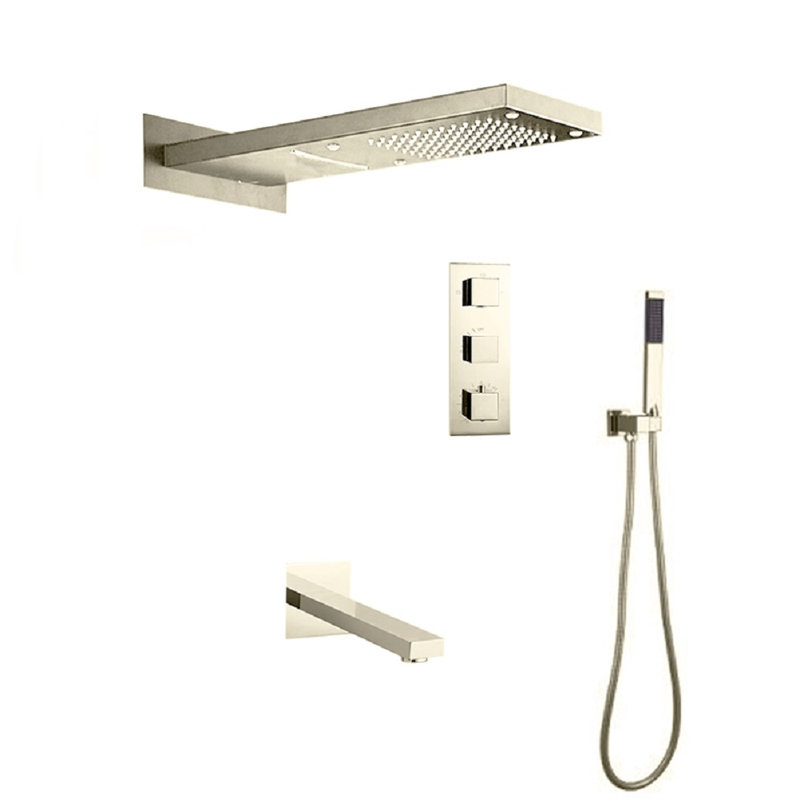 Florence Wall-Mount Nickel Waterfall Rainfall Shower Set with Dual Function