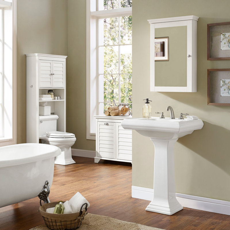Caree 19.25'' W 28'' H Surface Framed Medicine Cabinet Mirror 3 Adjustable, White