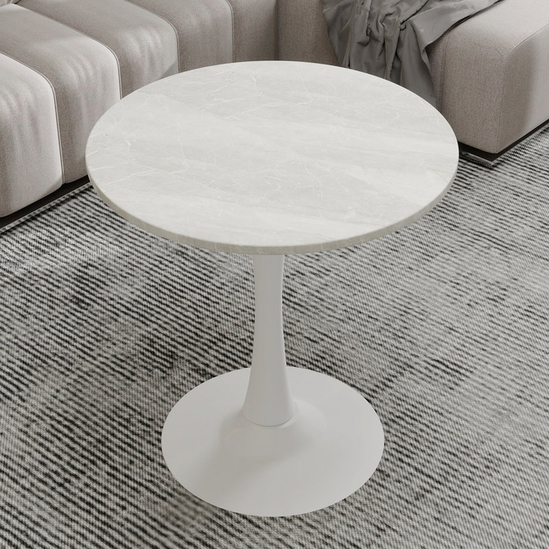 Table basse de 27,6 pouces de style Mid-Century moderne, pouvant accueillir de 2 à 4 personnes, dotée d'un plateau rond en marbre veiné de blanc, parfaite pour divers espaces.