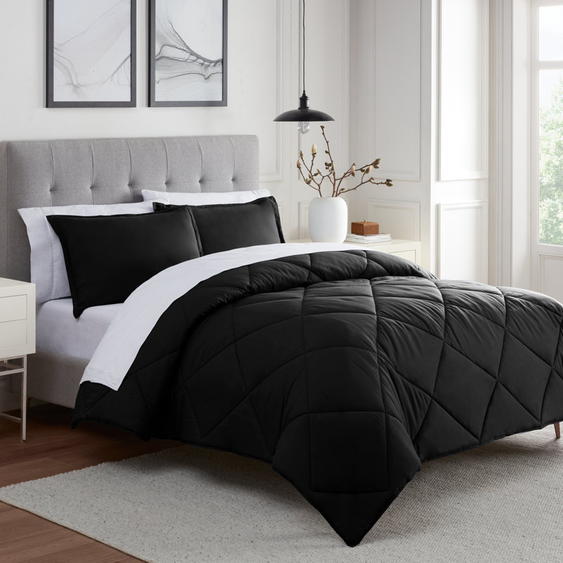 Twin/Twin XL Comforter Set Black, Twin Comforter + 1 Standard Sham, Black