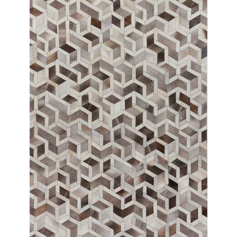 Natural Hide Cowhide Geometric Area Rug, Rectangle 9'6" x 13'6"