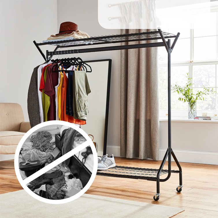 Hanging Rail On Wheels Clothes Rack On Wheels, Heavy-Duty Clothes