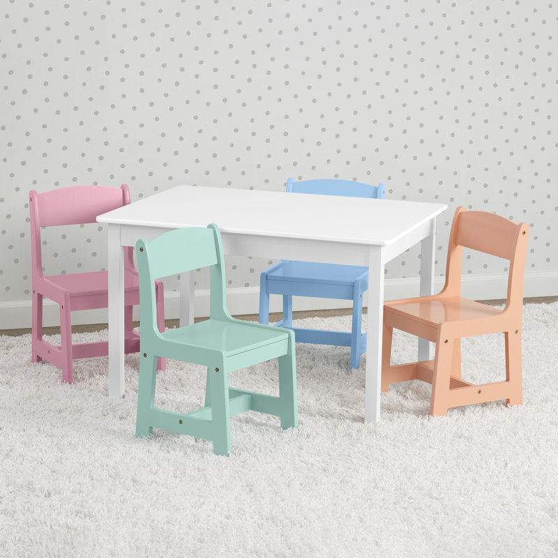 Bianca White Wooden Kids Table with Pastel Chairs Set
