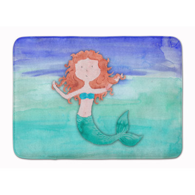 Tapis pour salle de bain en mousse à mémoire à aquarelle sirène gingembre