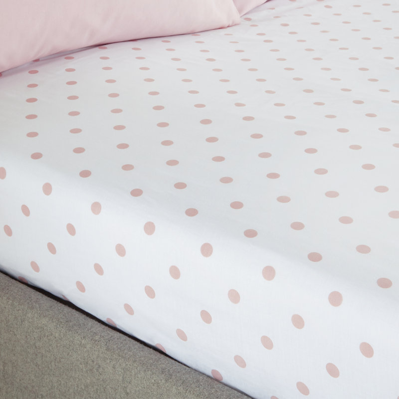 Catherine Lansfield Brushed Spot Fitted Sheet, White/Pink, Single (3')