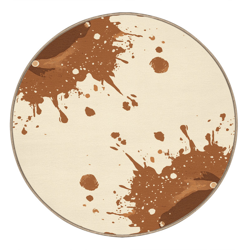 Tapis abstrait éclectique Wynsum lavable à la machine - Reliure beige, Rond 8 pi