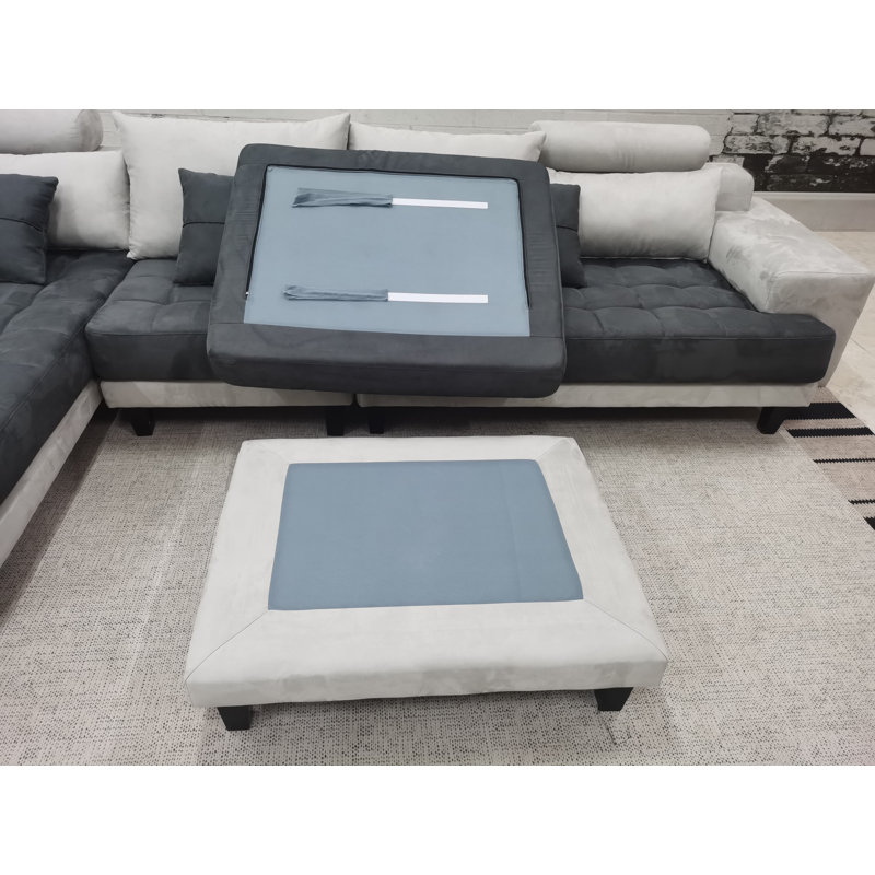 4 - Piece Upholstered Sectional, White/Gray Microfiber/Microsuede, Right Hand Facing
