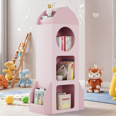 Kids Bookshelf And Toy Storage, 3-Tier Rocket Baby Book Shelf With Side Shelves, Wood Open Toddler Bookcase, Spacious Display Organizer For Children P by Isabelle & Max