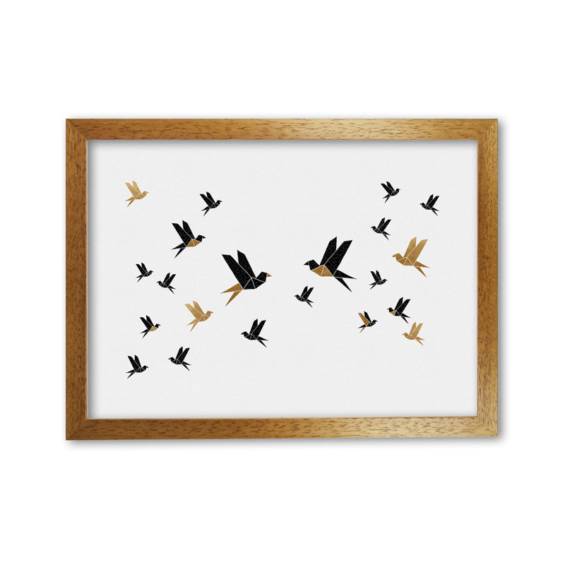 Orara Origami Birds Collage III - Print, Brown Framed, 87cm H x 62cm W x 2cm D