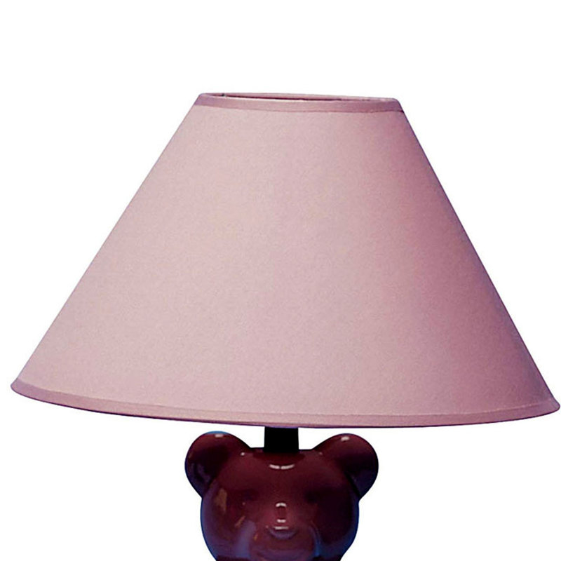 Lampe de table en céramique de 13 po de hauteur, design ours en peluche avec finition rose, interrupteur marche / arrêt sur douille de lampe