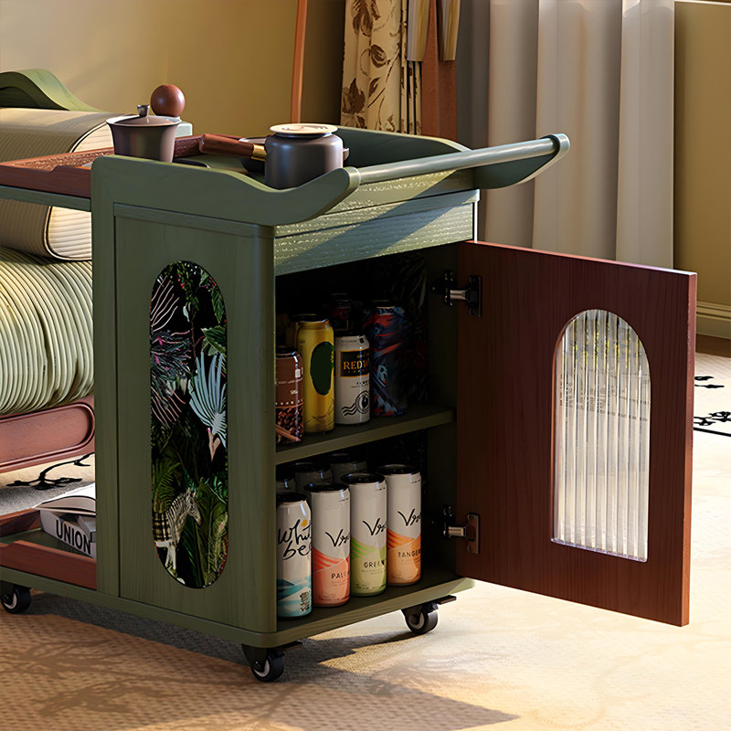 28.66"Green Solid Wood Mobile Coffee Table